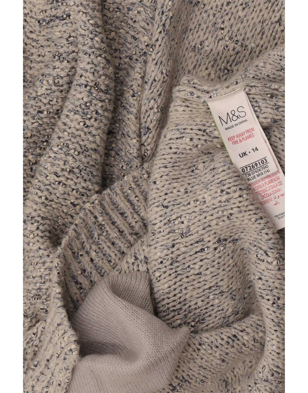 Marks & Spencer Suéter tipo cárdigan para mujer UK 44 Algodón moteado azul medio