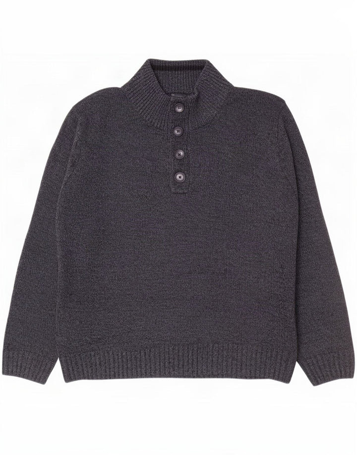 Marks & Spencer Jersey tipo jersey con cuello y botones para hombre, talla grande, moteado en azul marino