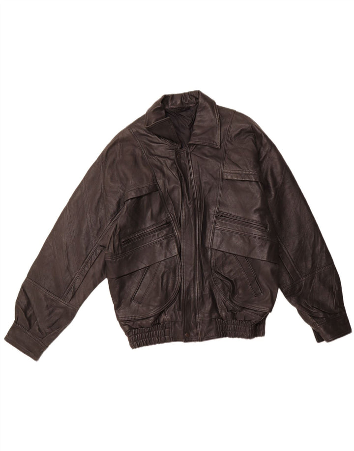 VINTAGE Chaqueta de cuero para hombre EU 46 Pequeño cuero negro