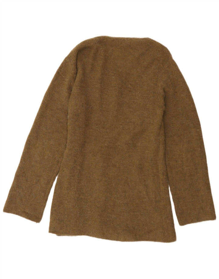 Zara Mujer Abrigo Cárdigan Suéter UK 10 Small Caqui Poliamida