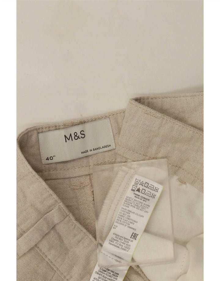Marks & Spencer Pantalones cortos chinos para hombre W40 XL Lino beige