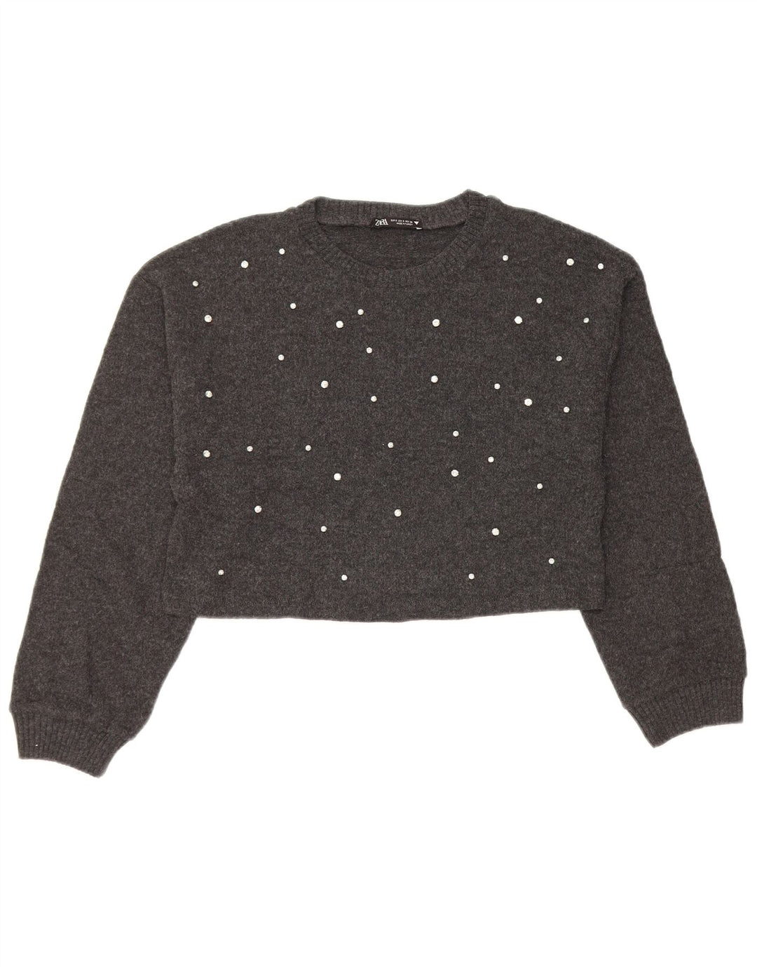 Zara Mujer Crop Boat Neck Jumper Sweater UK 10 Small Gris Poliéster