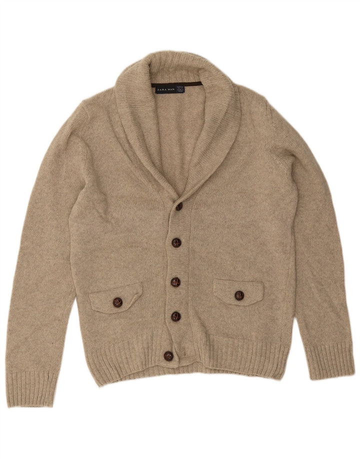 Zara Hombre Jersey Cárdigan Lana Gris Medio