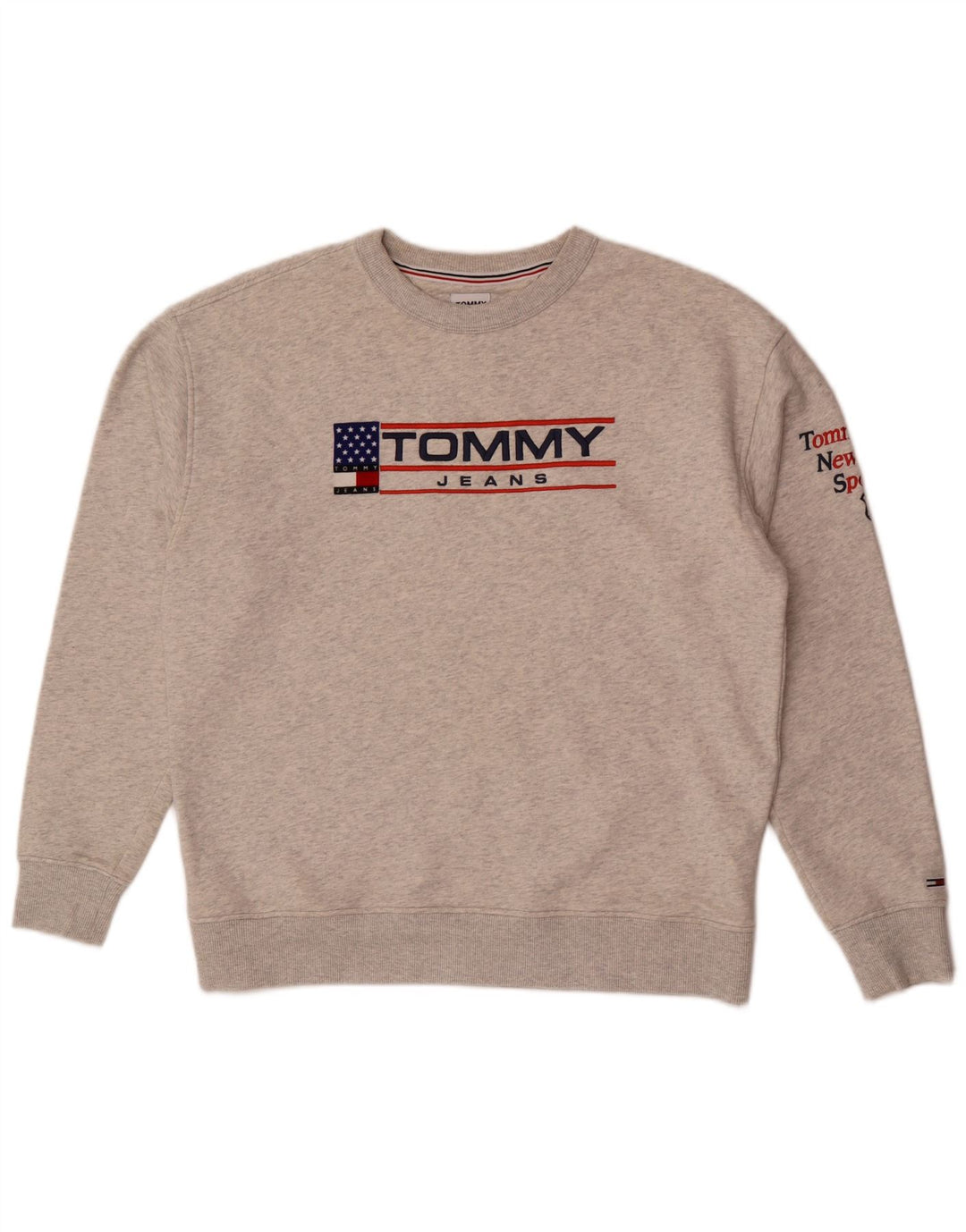 Tommy Hilfiger Hombre Sudadera Gráfica Jersey De Algodón Moteado Gris Medio