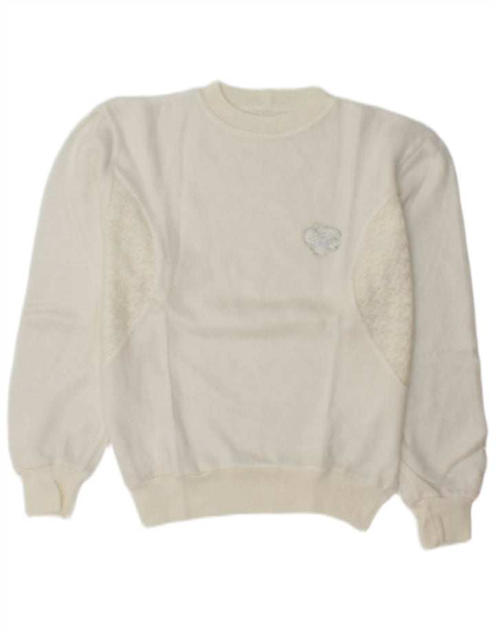 Vintage mujer cuello redondo jersey suéter Reino Unido 14 medio blanco
