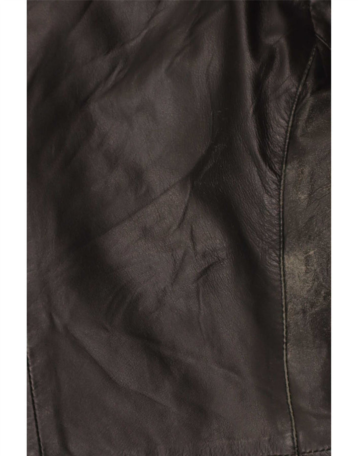 Vintage mujer 3 botones cuero Blazer chaqueta Reino Unido 14 cuero negro medio