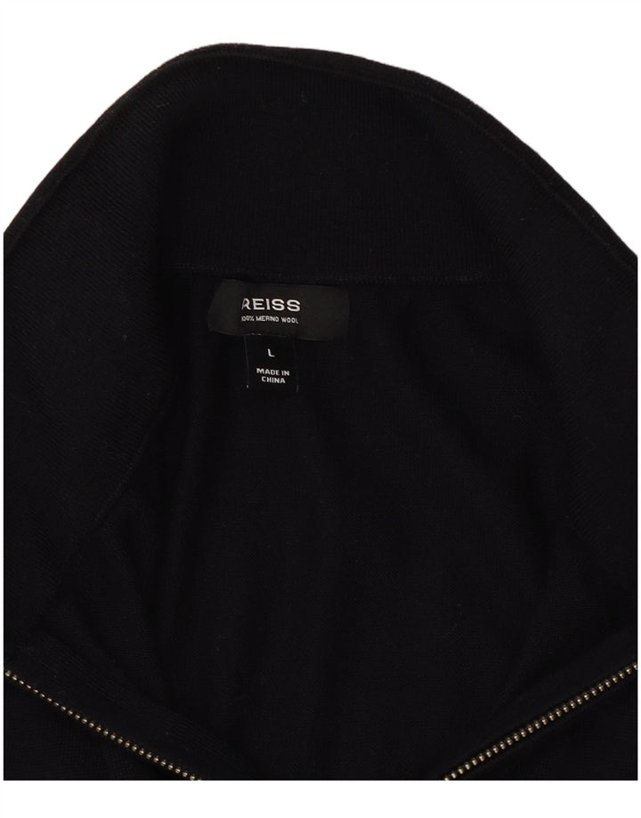 Reiss Mens Zip Neck Jumper Sweater Large Azul Marino