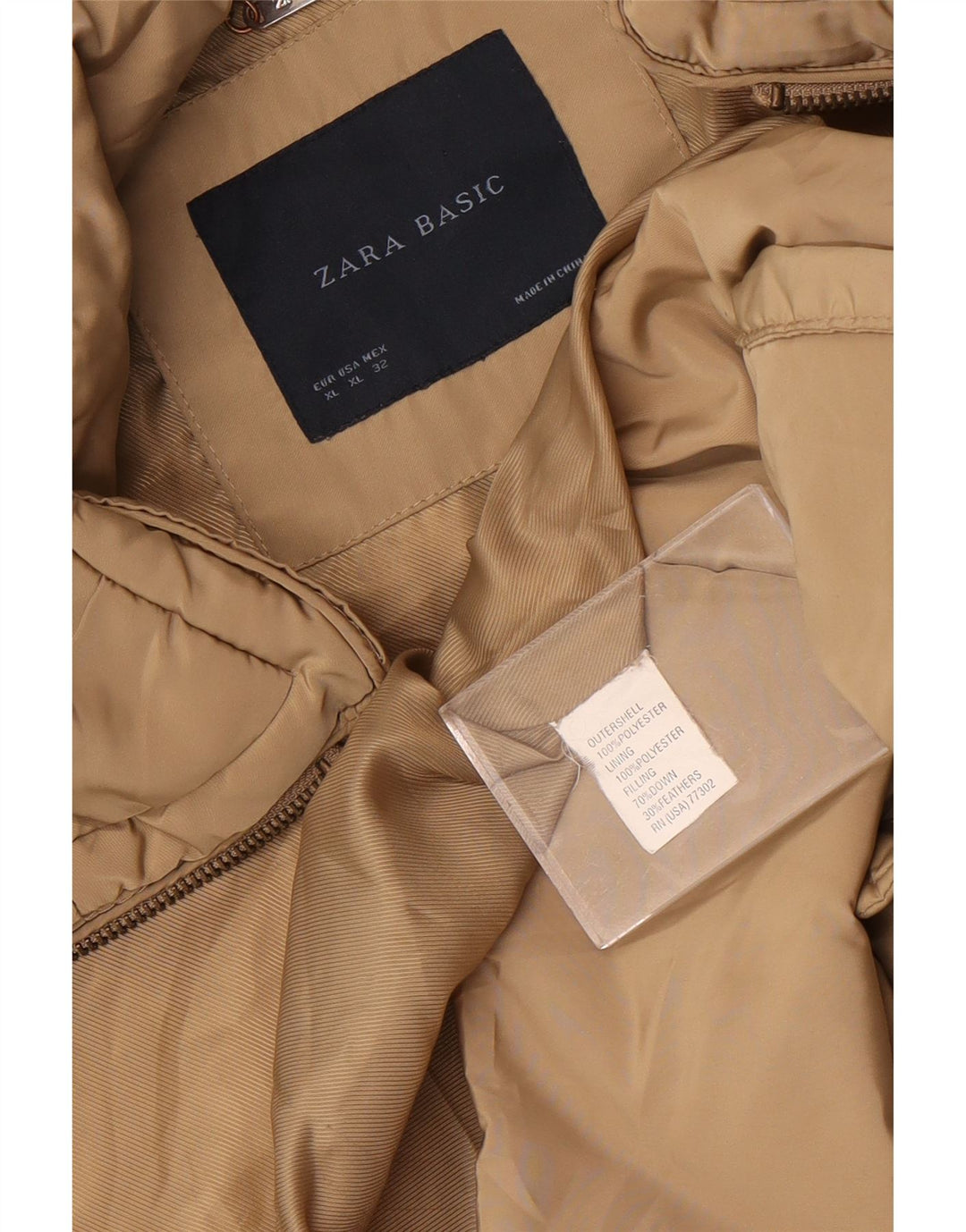 Zara Mujer Chaqueta Acolchada ES 40 XL Poliéster Beige