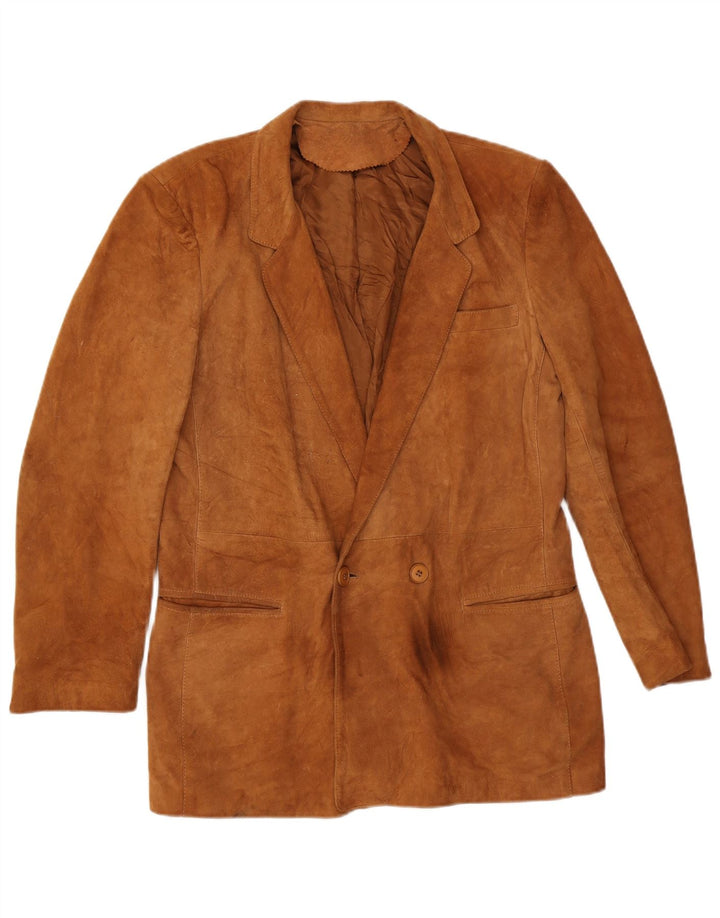 Vintage hombres doble pecho ante Blazer chaqueta IT 52 XL cuero marrón