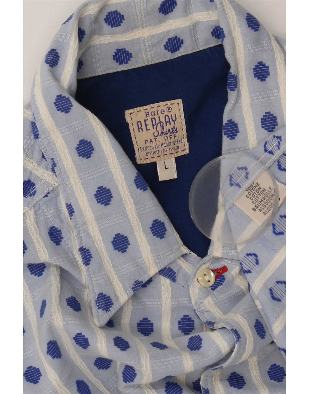 Camisa Replay Hombre Grande Azul Geométrico Algodón