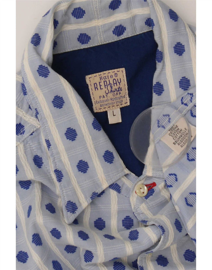 Camisa Replay Hombre Grande Azul Geométrico Algodón