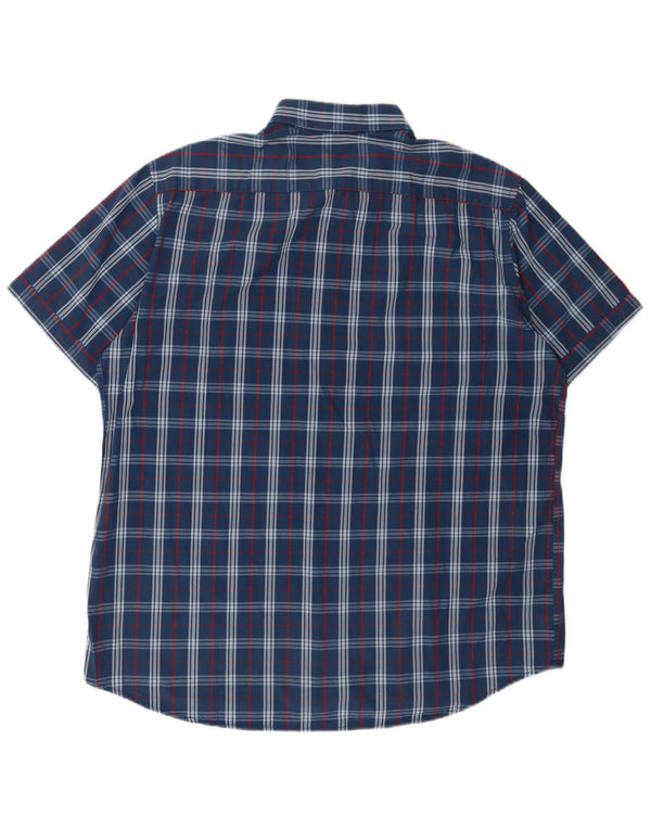 Carrera Camisa de manga corta para hombre de corte regular, talla 2XL, algodón a cuadros azul