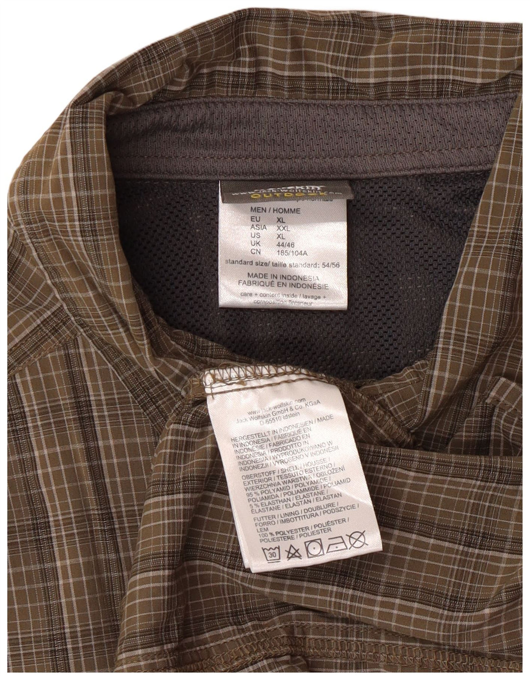 JACK WOLFSKIN Camisa Manga Corta Hombre ES 44/46 XL Caqui Cuadros Poliamida