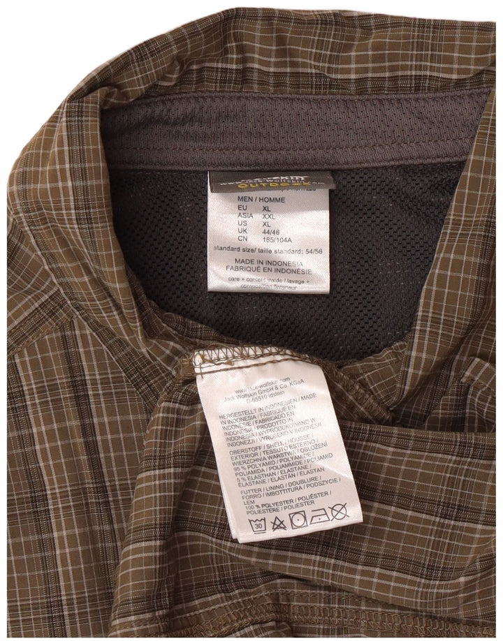 JACK WOLFSKIN Camisa Manga Corta Hombre ES 44/46 XL Caqui Cuadros Poliamida
