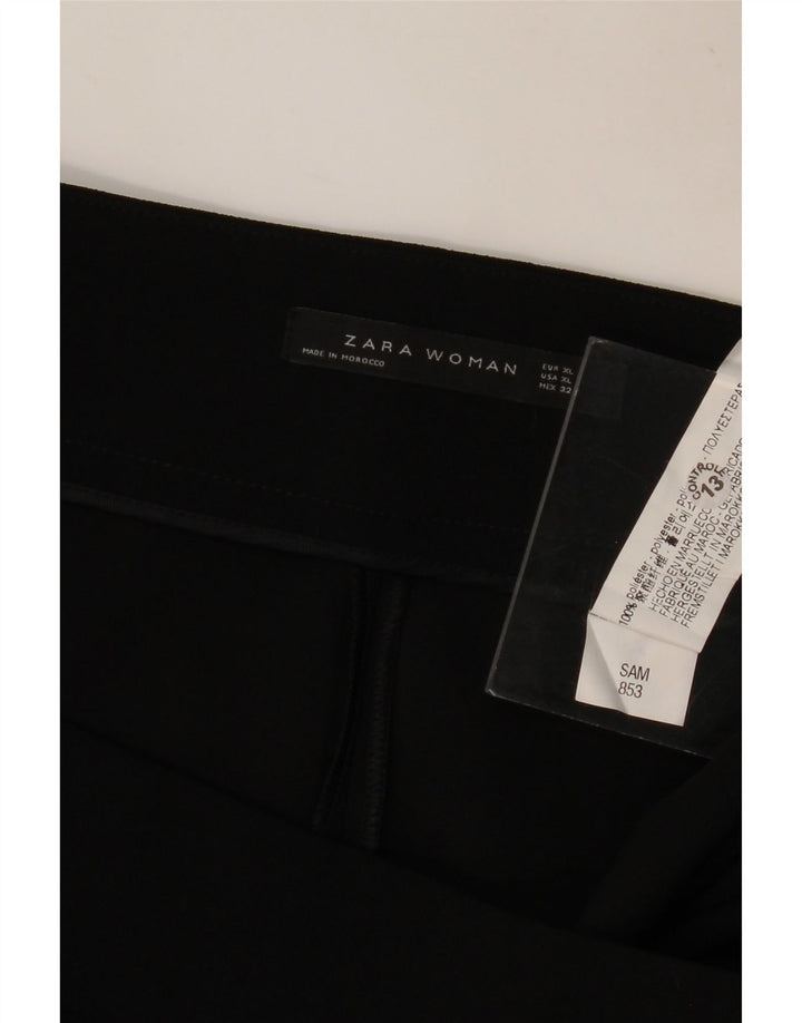 ZARA Mujer Pantalones Cropped De Cintura Alta Y Pierna Ancha XL W36 L25 Negro