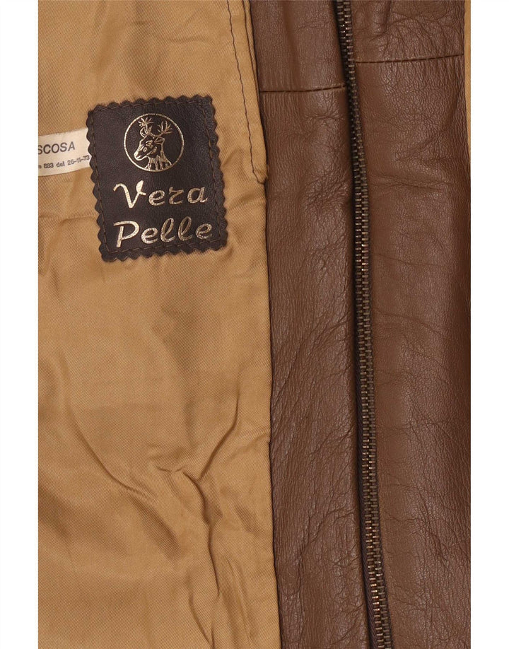 Vintage hombres clásico ajuste chaqueta de cuero Reino Unido 40 marrón grande