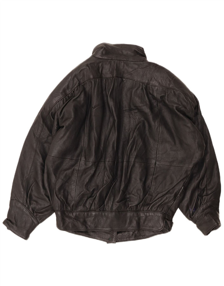 VINTAGE Chaqueta de cuero de gran tamaño para mujer EU 36 Cuero negro pequeño