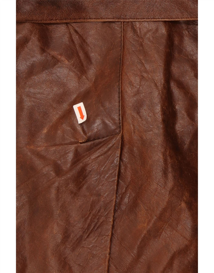 VINTAGE Hombres Abrigo de cuero militar de doble pecho IT 50 Marrón grande