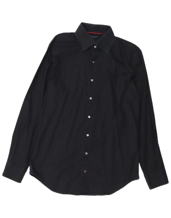 Tommy Hilfiger Camisa entallada para hombre Talla 40 15 1/2 Mediana Algodón negro
