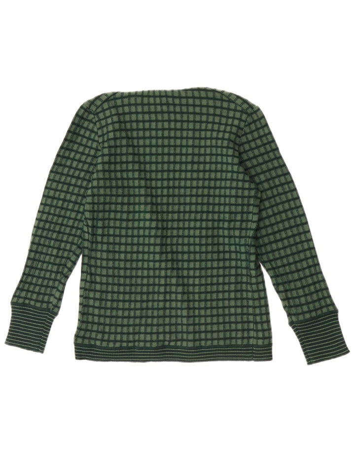 Vintage mujer abierto cardigan suéter IT 44 cheque verde medio