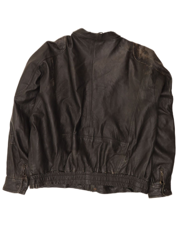 Chaqueta bomber de cuero vintage para hombre IT 54 2XL negro