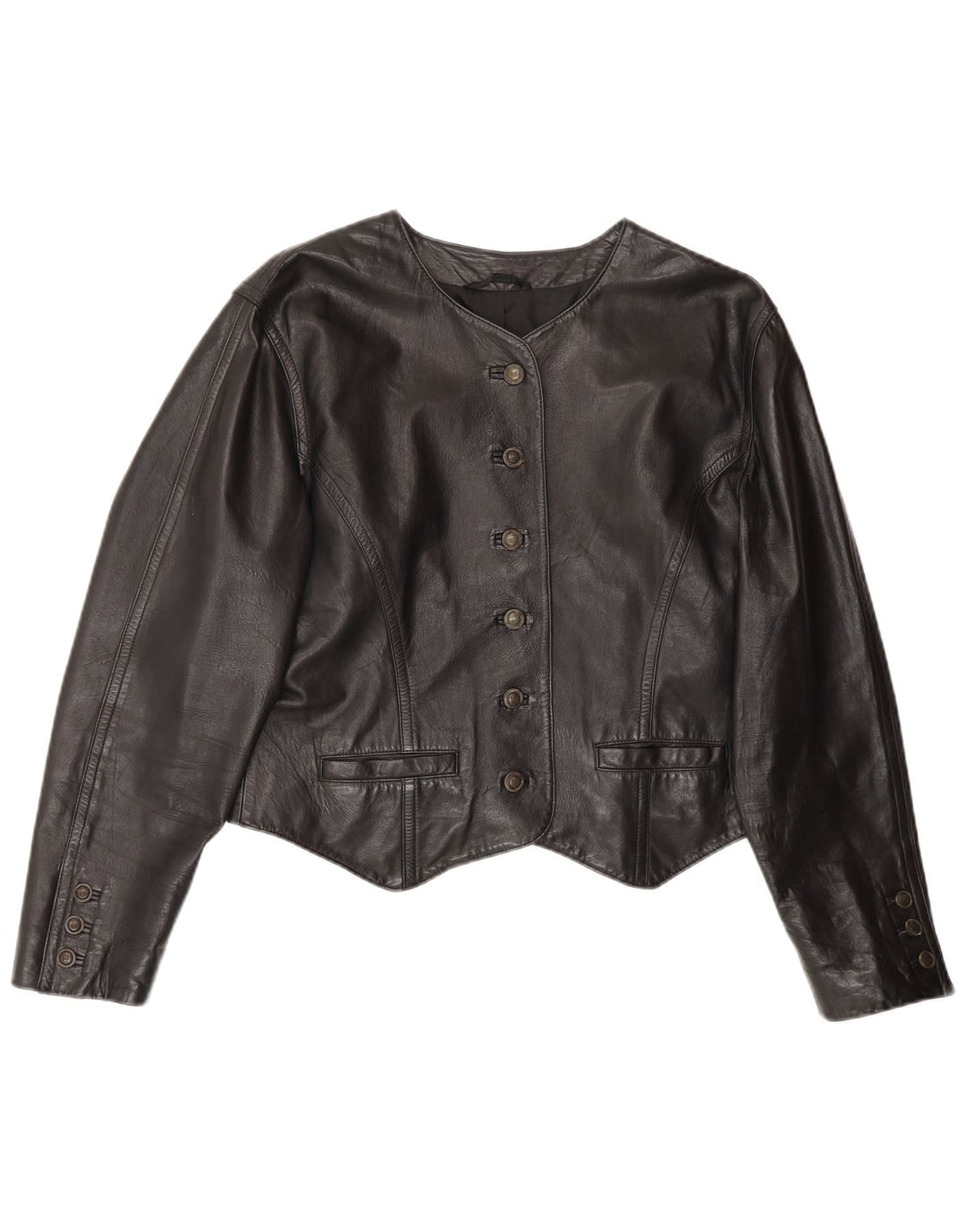 BOGNER Chaqueta de cuero corta para mujer UK 44 Mediana Negro