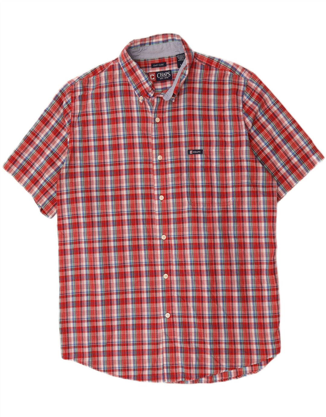Chaps Camisa de manga corta para hombre de algodón a cuadros rojos grandes
