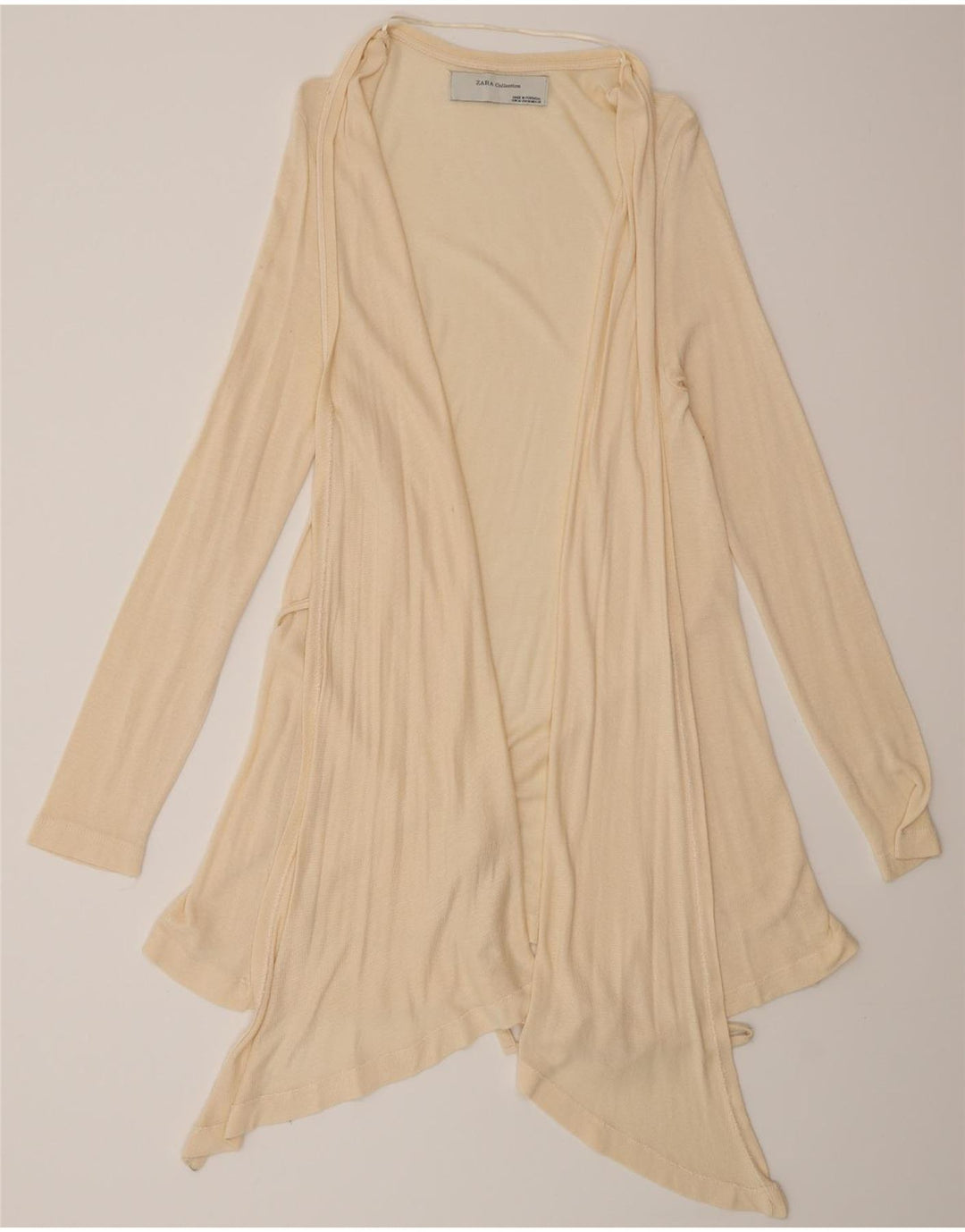 Zara Mujer Suéter Cárdigan Largo UK 42 Medio Beige