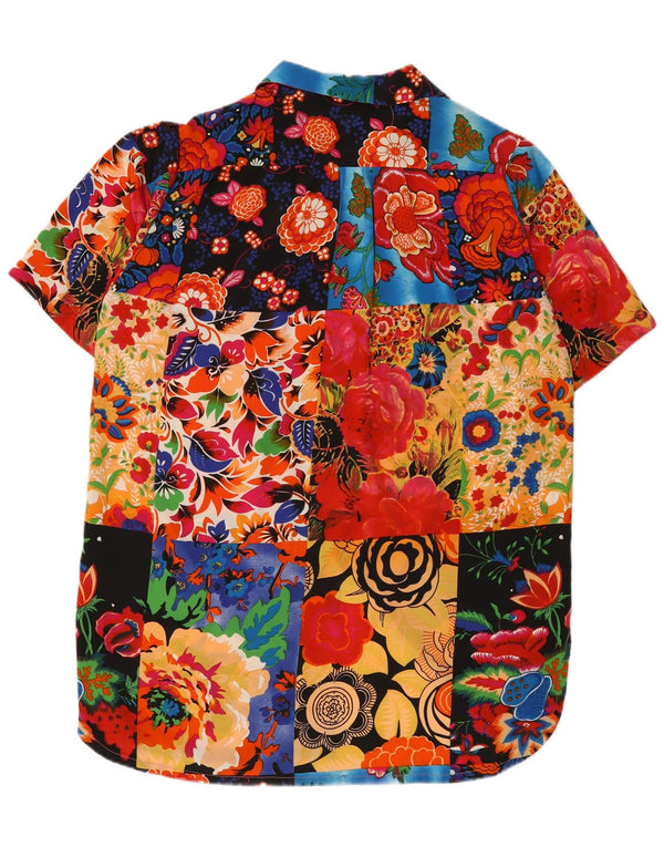 Vintage mujer manga corta camisa vestido Reino Unido 18 XL multicolor floral