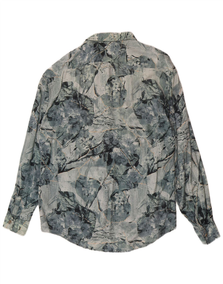Camisa Vintage Hombre Patrón Abstracto XL Viscosa Azul