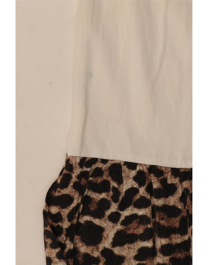 Zara Mujer Blusa Top UK 40 Mediano Blanco Estampado Animal