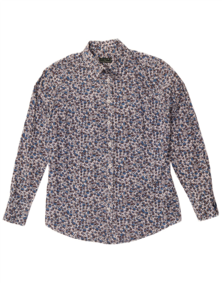 Camisa Fred Perry Mujer UK 44 Algodón Floral Azul Medio