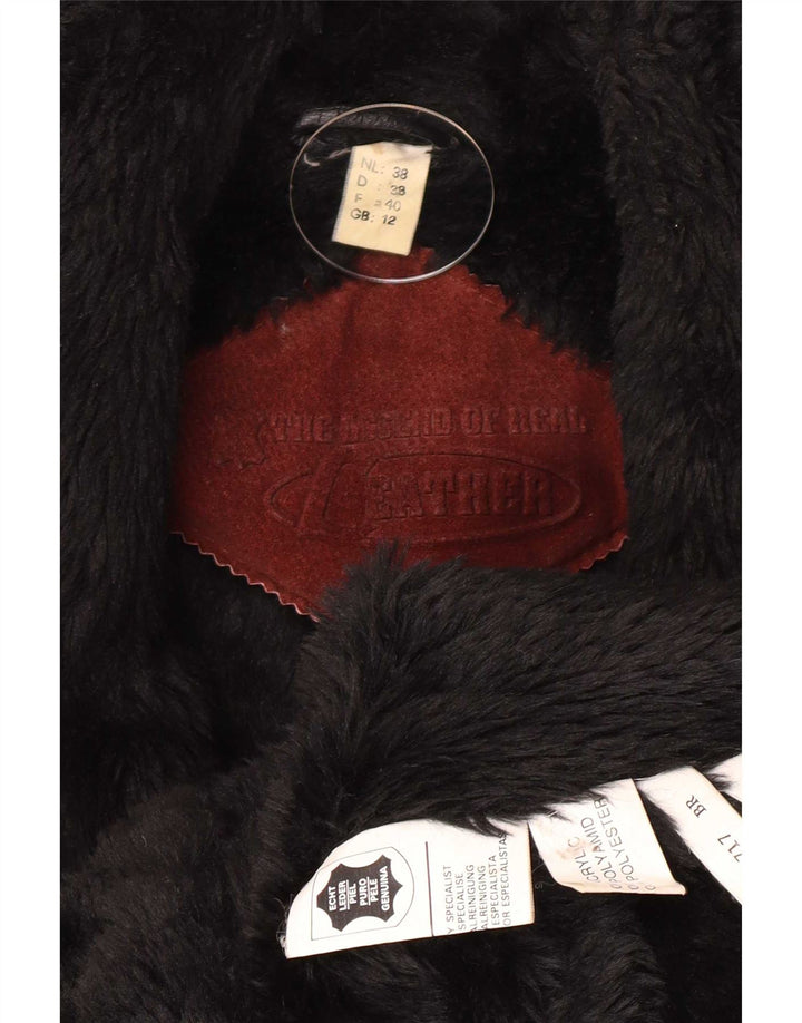 Vintage mujer suelta ajuste shearling abrigo Reino Unido 12 bloque de color marrón medio