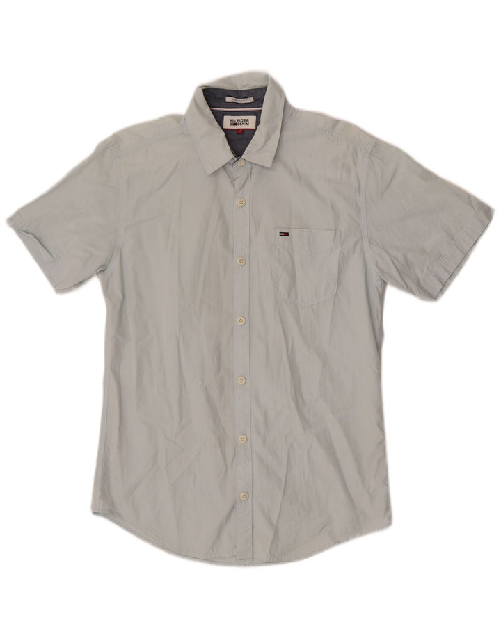 Tommy Hilfiger Camisa de manga corta para hombre Small Blue Cotton