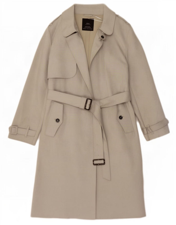 Zara Mujer Gabardina UK 10 Small Gris Poliéster