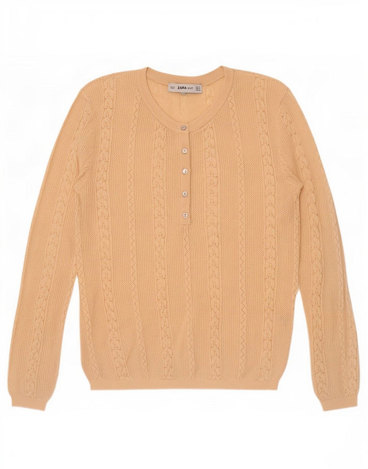 Zara - Jersey con cuello y botones para mujer, talla 40, color beige medio