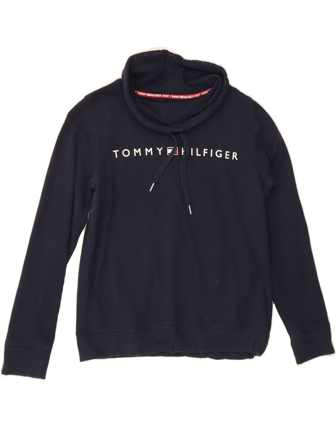 TOMMY HILFIGER Womens Oversized Sweatshirt Jumper UK 10 Small Navy Blue Vintage Tommy Hilfiger and Second-Hand Tommy Hilfiger from Messina Hembry 