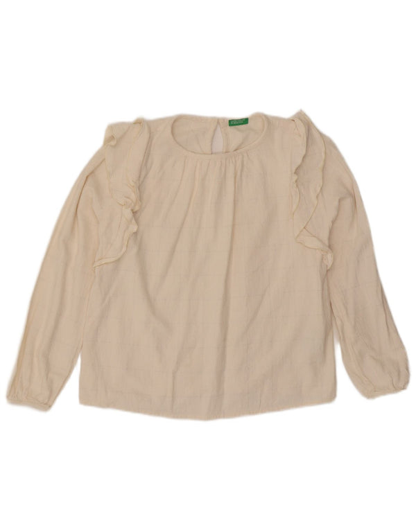 Benetton Blusa De Niña Con Volantes Delanteros 11-12 Años 2XL Cuadros Blanco Roto
