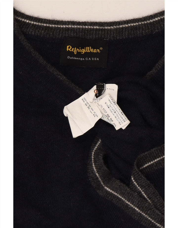 REFRIGIWEAR Suéter con cuello en V para mujer UK 16 Large Lana azul marino