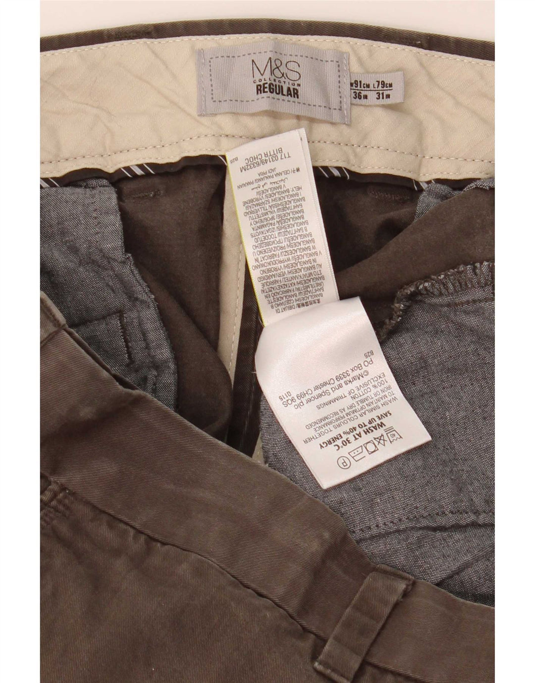 Marks & Spencer Pantalones chinos regulares para hombre W36 L31 Algodón caqui