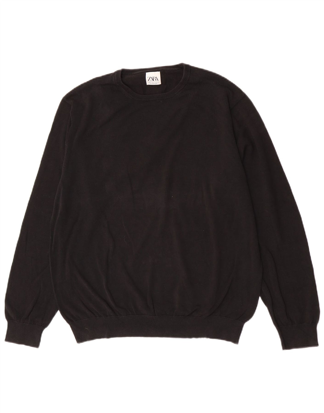 Zara Hombre Jersey Cuello Redondo Jersey Grande Algodón Negro