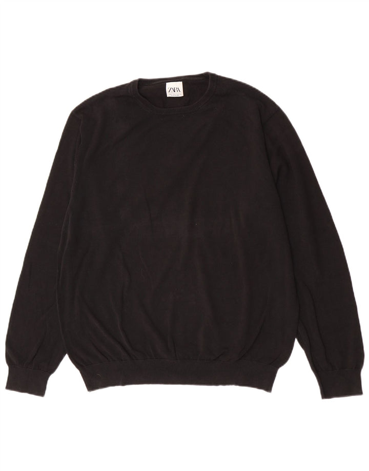 Zara Hombre Jersey Cuello Redondo Jersey Grande Algodón Negro