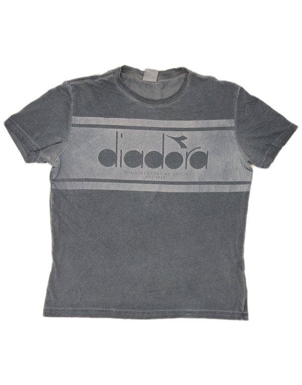 Diadora Hombre Camiseta Gráfica Top Algodón Gris Medio