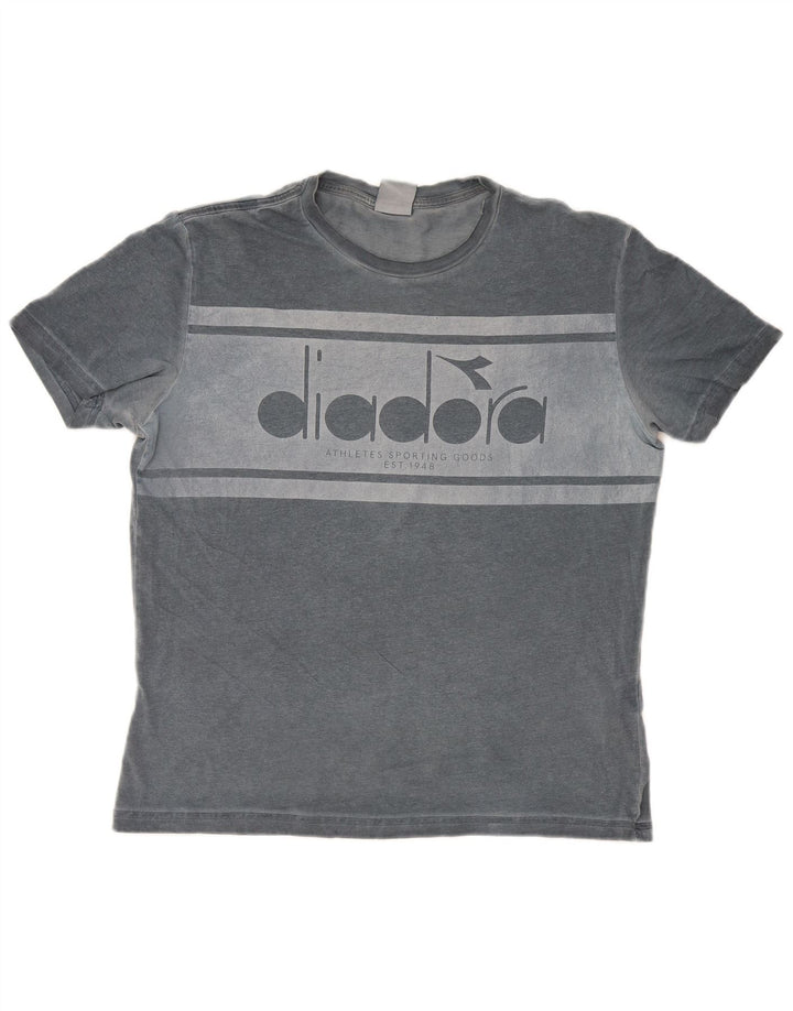 Diadora Hombre Camiseta Gráfica Top Algodón Gris Medio