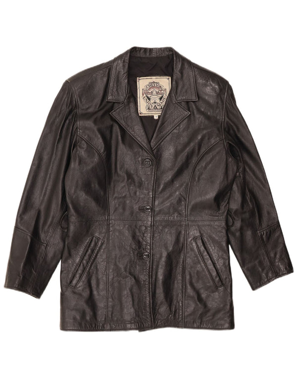 VINTAGE Chaqueta de cuero para mujer Reino Unido 14 Medio Negro