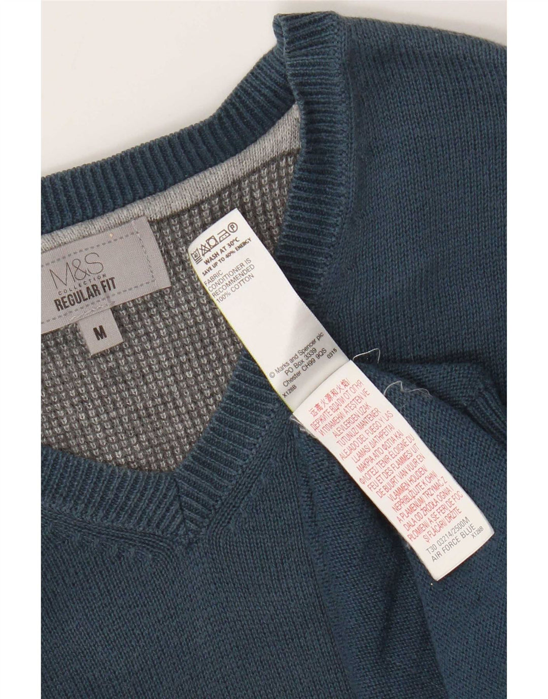 Marks & Spencer Jersey Regular Fit con Cuello en V para Hombre Algodón Azul Medio