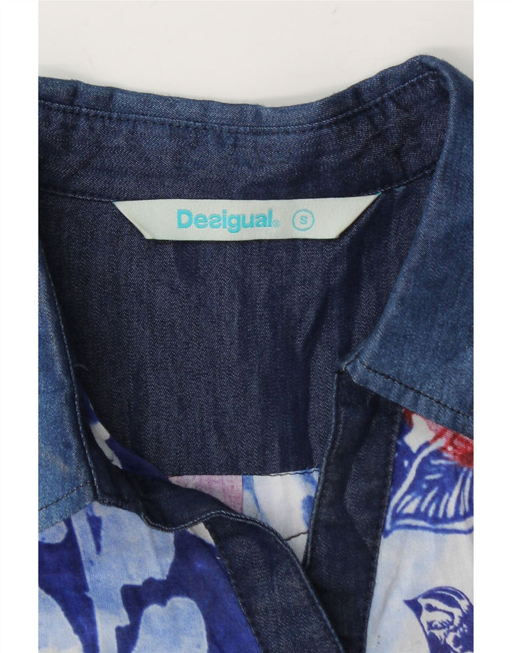 Desigual Mujer Jersey Camisa Blusa Reino Unido 10 Pequeño Azul Floral