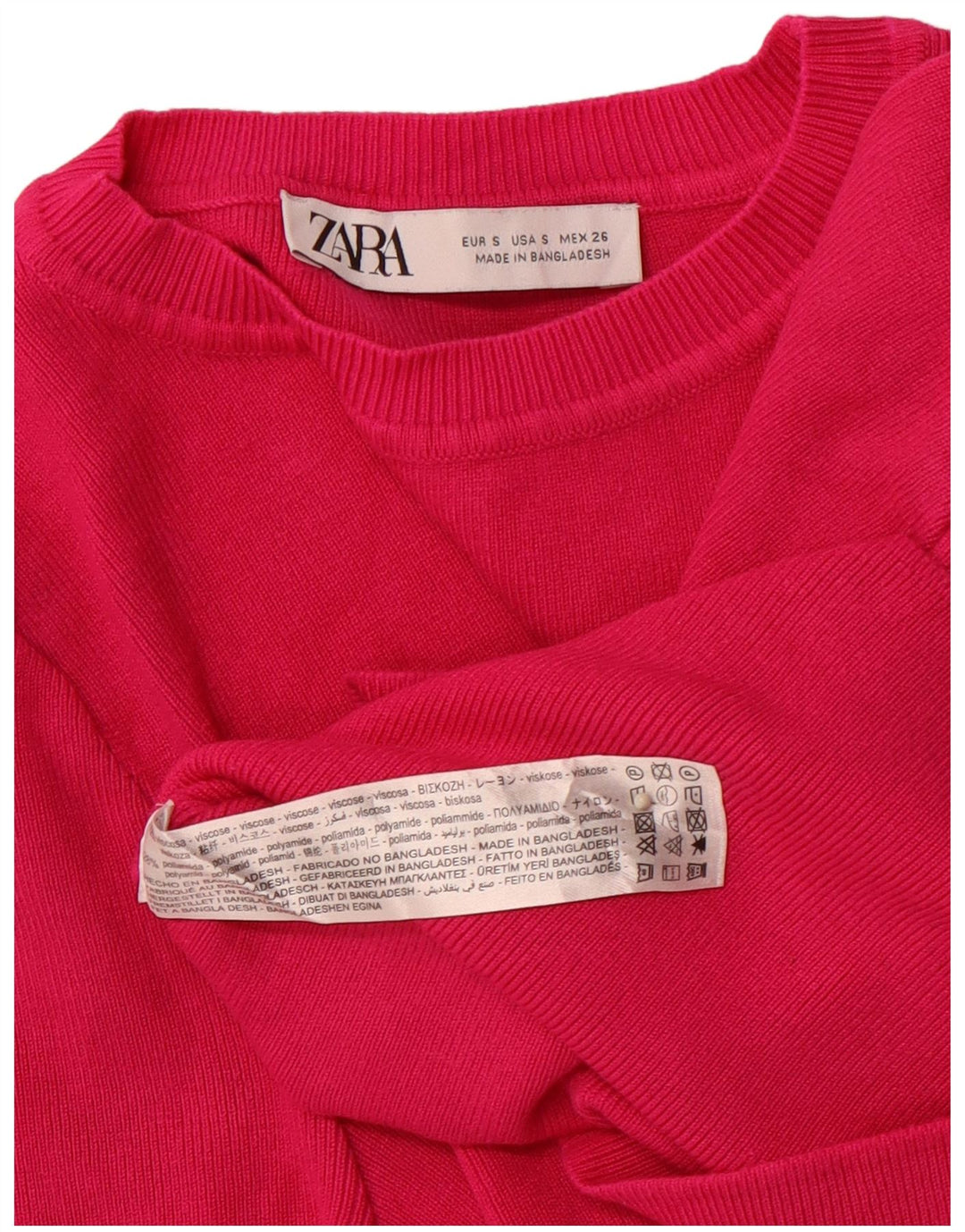 ZARA Mujer Crop Manga Corta Cuello Redondo Jersey Jersey UK 8 Small Rosa