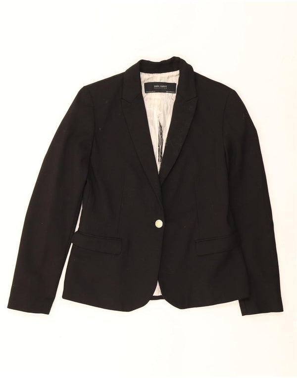 ZARA Chaqueta Blazer De 1 Botón Para Mujer UK 42 Mediana Algodón Negro