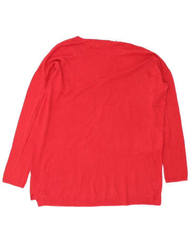 Zara - Jersey extragrande con cuello en V para mujer, talla 40, algodón rojo mediano